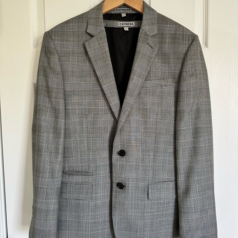Express Gray Plaid Three Piece Suit